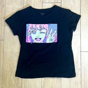 Brisco Brands Girls Anime Black Graphic Kids Tee Size XL